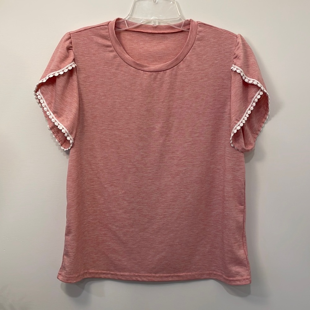 Ruffle/lace. Pink top. Heathered. NWOT